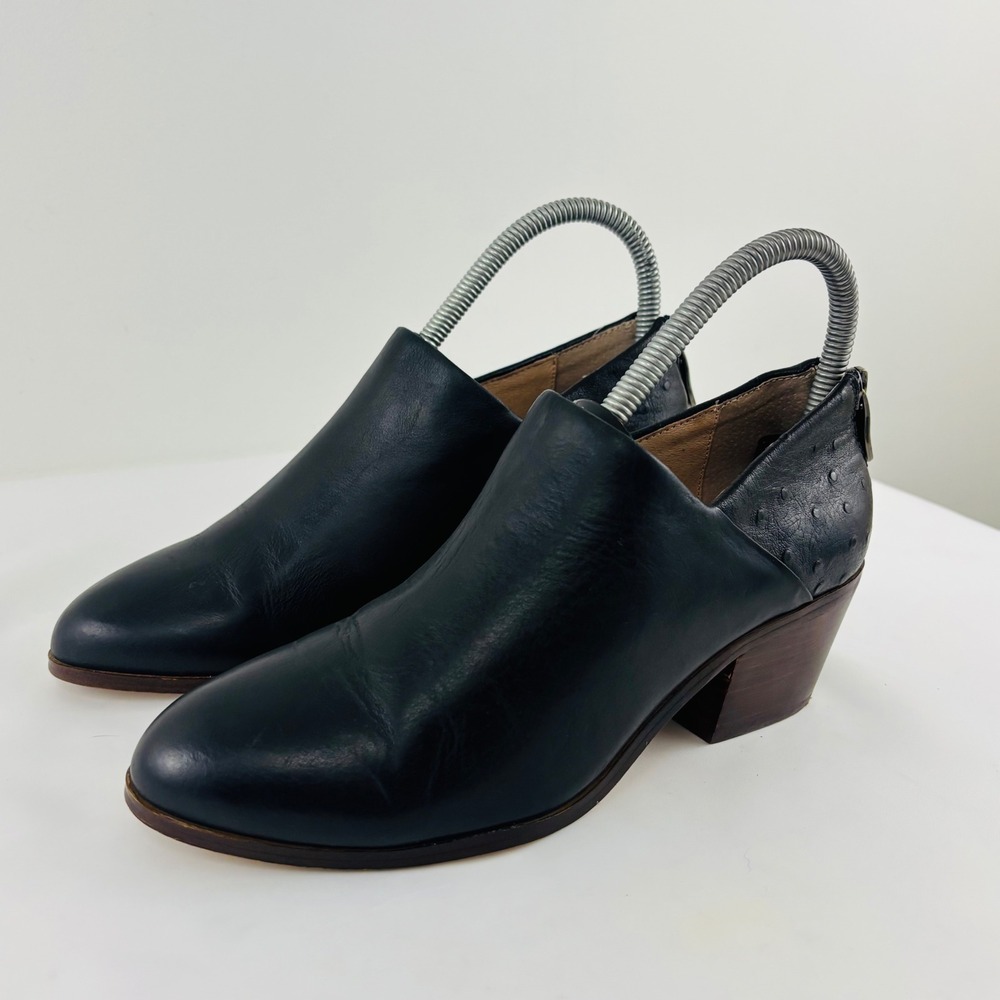 By Anthropologie Women's Black Leather Back Zip Heeled Ankle Boots Size 6.5